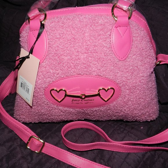 Juicy Couture  Sherpa Plush Heart to Heart Satchel Deep Pink🆕SHIPS FAST😮‍💨⚡🚚 - Picture 5 of 16